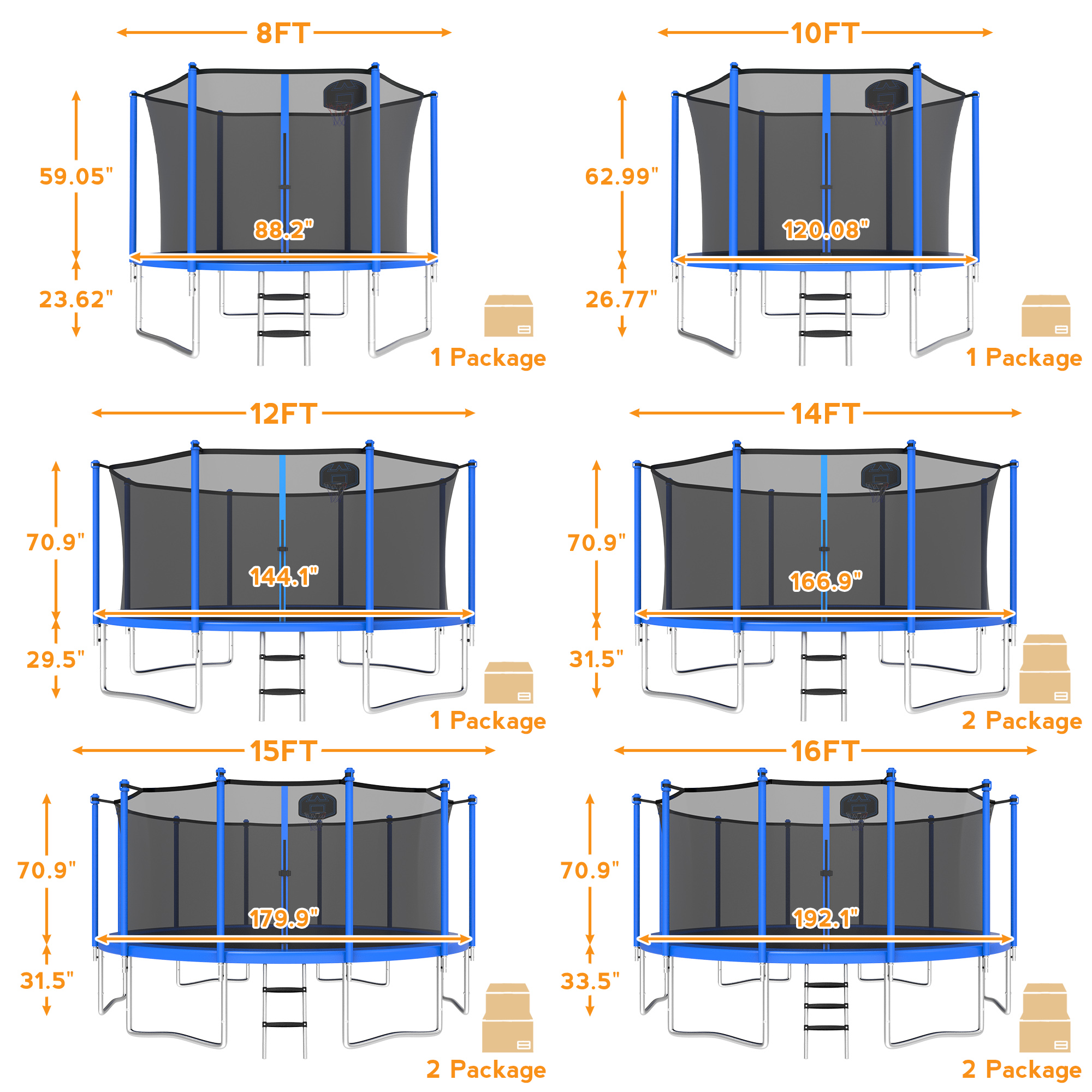 KOFUN 1000LBS 10FT Trampoline with Light, Heavy Duty Trampoline for Kids and Adults, Backyard Trampoline with Safety Enclosure Net, Basketball Hoop, 3 Anchor Kits, Ladder, A Ball, Blue