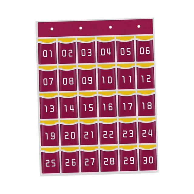 Classroom Pocket Chart Classroom Hanging Organizer Sundries Storage Organizer Multipurpose Card Pocket Organizer for Cabinet Red 30 Pockets