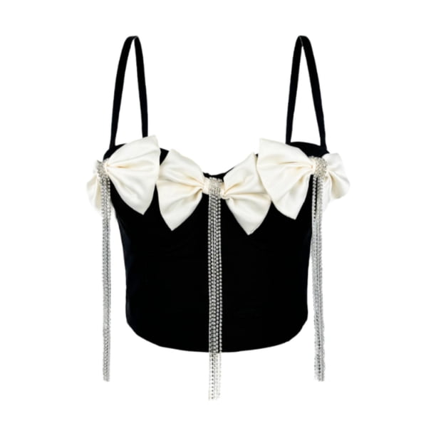 Top corto Con borlas de diamantes de imitación para mujer Yinane camiseta sin mangas lujosa 38C 85
