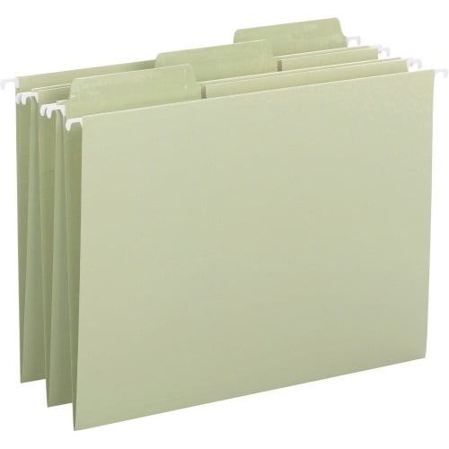Smead Erasable FasTab Hanging Folders Letter - 8 1/2' x 11' Sheet Size - 1/3 Tab Cut - Top Tab Location - Assorted Position Tab Position - Paper - Moss - 2.50 oz - Recycled - 20 / Box