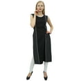 thumbnail image 3 of Phagun Ladies Solid Cotton Black Casual Sleeveless Indian Ethnic Kurta Kurti-4, 3 of 4
