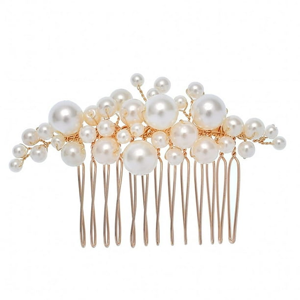 Wedding Hair Comb Gold Pearl Bride Hair Piece Pearl Bridal Hair Accessories  for Women and Girls Hand Made 