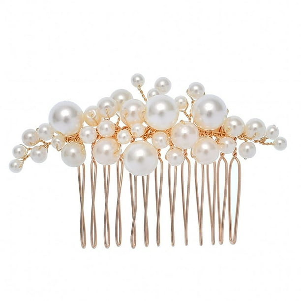 Wedding Hair Comb Gold Pearl Bride Hair Piece Pearl Bridal Hair Accessories for Women and Girls Hand Made Wedding Hair Comb Gold Pearl Bride Hair Piece Pearl Bridal Hair Accessories for Women and Girls Hand Made