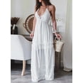 thumbnail image 5 of Arvbitana Women's Halter Long Dress Sleeveless Deep V-neck Drawstring Flowy Maxi Dress Low Cut Backless Tie-up Ruffles Beach Dress for Party Vacation, 5 of 6