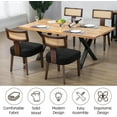 thumbnail image 3 of Newnno Rattan Dining Chairs Set of 4, Mid-Century Modern Kitchen & Living Room Chair with Cane Curved Back & Hardwood Frame in Dark Walnut Finish, Black Linen Upholstered, 3 of 6