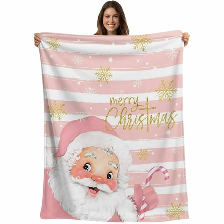 Pink Santa Claus Christmas Throw Blankets Merry Xmas Snowflake White Striped Soft Fleece Blanket Decorative for Home Sofa Couch Chair Living Bedroom 60×80 inches Pink Santa Claus Christmas Throw Blankets Merry Xmas Snowflake White Striped Soft Fleece Blanket Decorative for Home Sofa Couch Chair Living Bedroom 60×80 inches