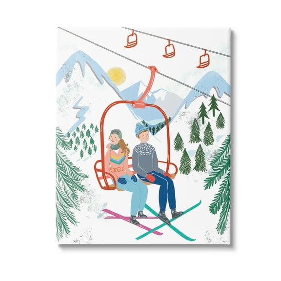 Stupell Industries Winter Ski Lift Friends Sports Painting Gallery Wrapped Canvas Art Print Wall Art, 16 x 20