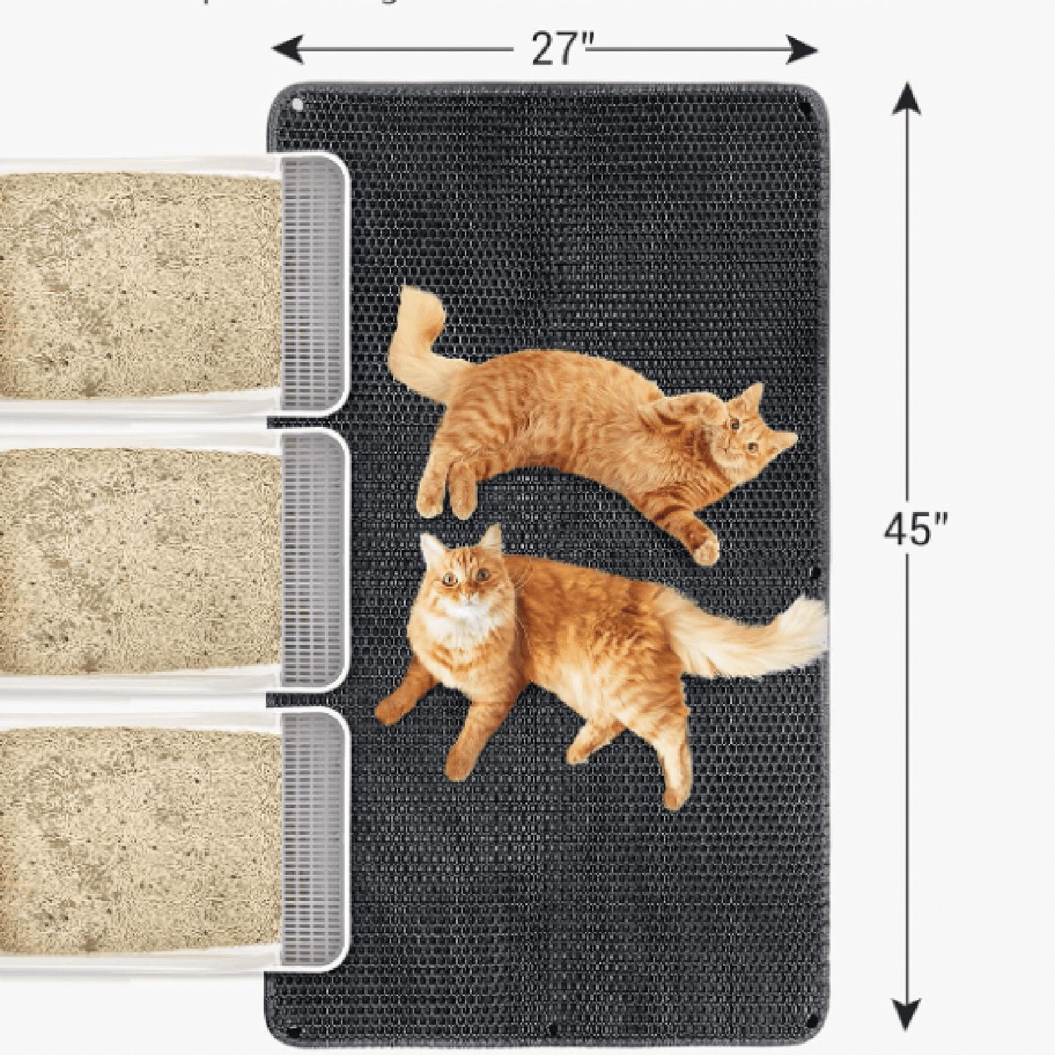 Cat Litter Mat, 45"x 27" Kitty Litter Trapping Mat, Extra Large XL Honeycomb Scatter Control, Urine & Waterproof, Machine Washable, Black