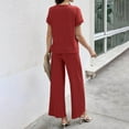 thumbnail image 7 of Women's Ribbed Sets Short Sleeve 4 Buttons T-Shirts with Capri Wide Leg Pants Casual Loose Summer Solid Trendy 2 Piece Outfits Red,L, 7 of 7