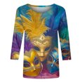 thumbnail image 5 of Penkiiy Blouse Carnaval Manches 3/4 Chemise de Printemps Quotidienne Tee Imprimé Masque Blouse Mardi Gras Col Rond 2024 Tee Tunique Habillée 5TG Multicolore, 5 of 5