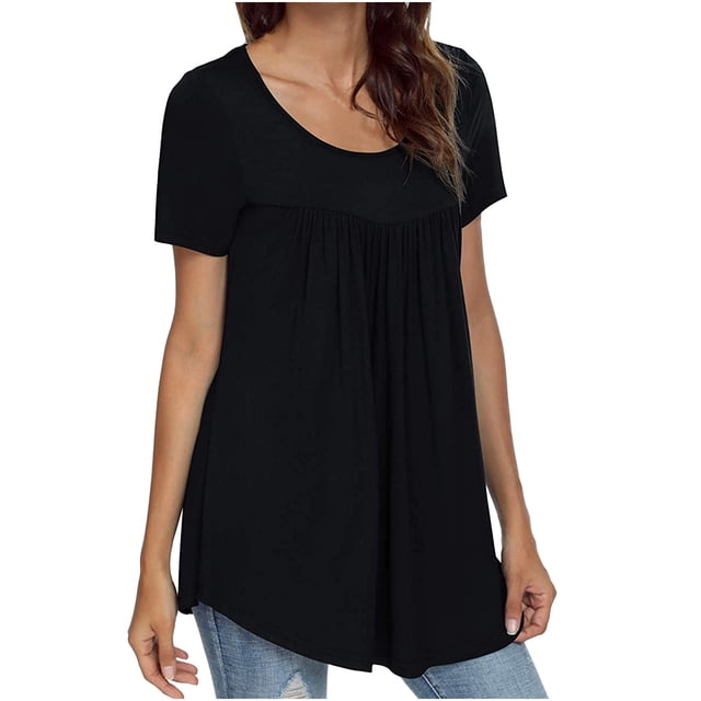 Birdeem Mode Femmes Été Blouses Plissées Col Rond Manches Courtes Amples T-Shirt