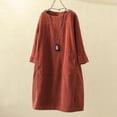 thumbnail image 1 of Japceit Robe Décontractée Mode Grande Taille pour Femmes Col Rond Manches Longues en Velours Côtelé Poches Solides, 1 of 4