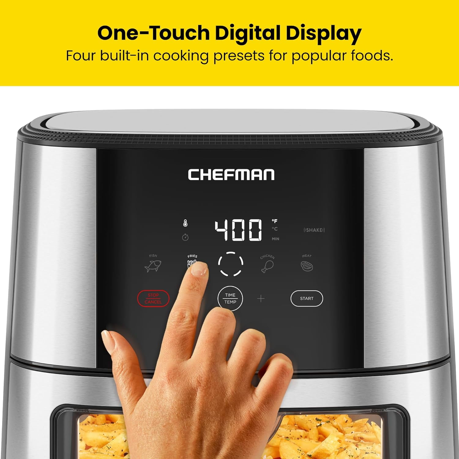 Chefman Turbofry Air Fryer w/ Digital Controls, 8 Qt Capacity, Windowed Basket - Stainless Steel