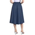 thumbnail image 3 of INSPIRE CHIC Cotton Midi Skirt for Women's Summer Casual Button Decor Elastic Waist A-Line Skirts with Pocket M Dark Blue, 3 of 6
