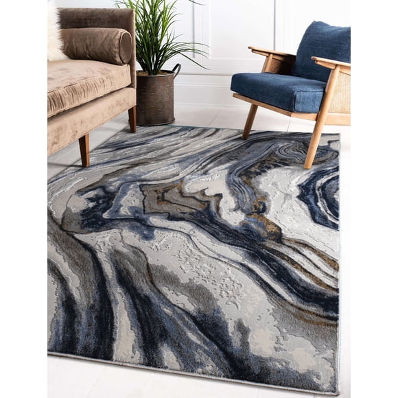 LaDole Rugs Tapis Moderne Haut de Gamme 5 X 7 Pi / Tapis Abstrait pour Chambre, Salon, Cuisine, Bureau à Domicile, Décor de Plancher Intérieur / Bleu Gris