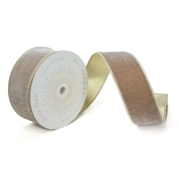 Vickerman QK241550 2.5 in. x 10 Yards Champagne Velvet Wired Ribbon
