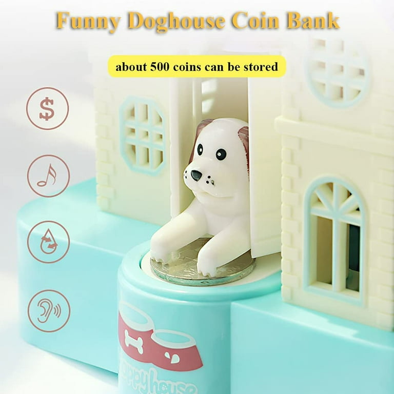 Doghouse Money Bank Funny Electric Automatic Stealing Coin Bank Piggy Bank Toy Doggy Saving Box for Kids with Sound and Light Effects Pink
