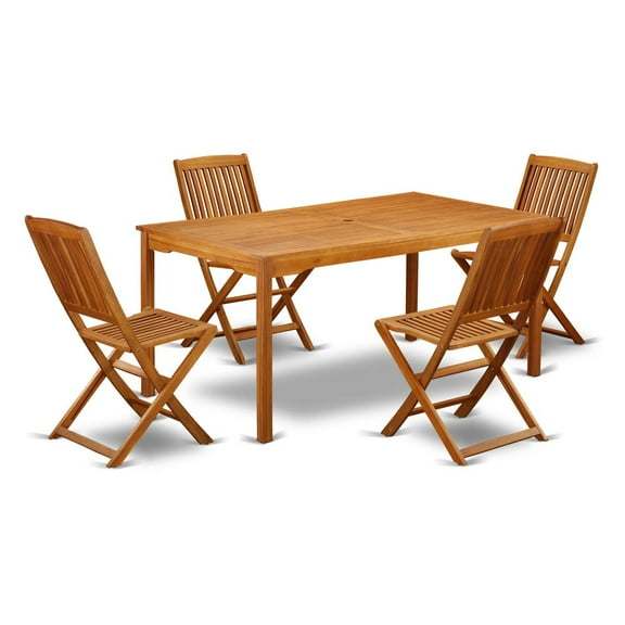 East West Furniture Cameron 5-piece Wood Outdoor Furniture Set in Natural Oil