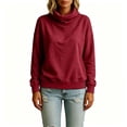 thumbnail image 5 of VEKDONE Womens Turtleneck Sweatshirt Fall Drop Shoulder Long Sleeve Sweatshirt Trendy Loose Fit Lightweight Pullover Tops Solid Color Casual Shirts Wine S, 5 of 6