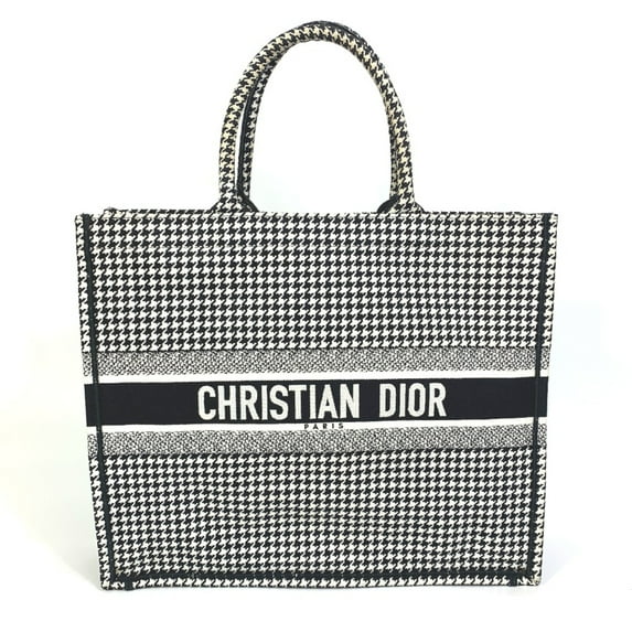 Pre-Owned CHRISTIAN DIOR Houndstooth Shoulder Bag bag book tote Tote Bag White/Black (Good)