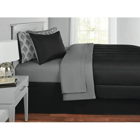 Mainstays Solid Color Bed in a Bag Coordinating Bedding Set, Black, Queen