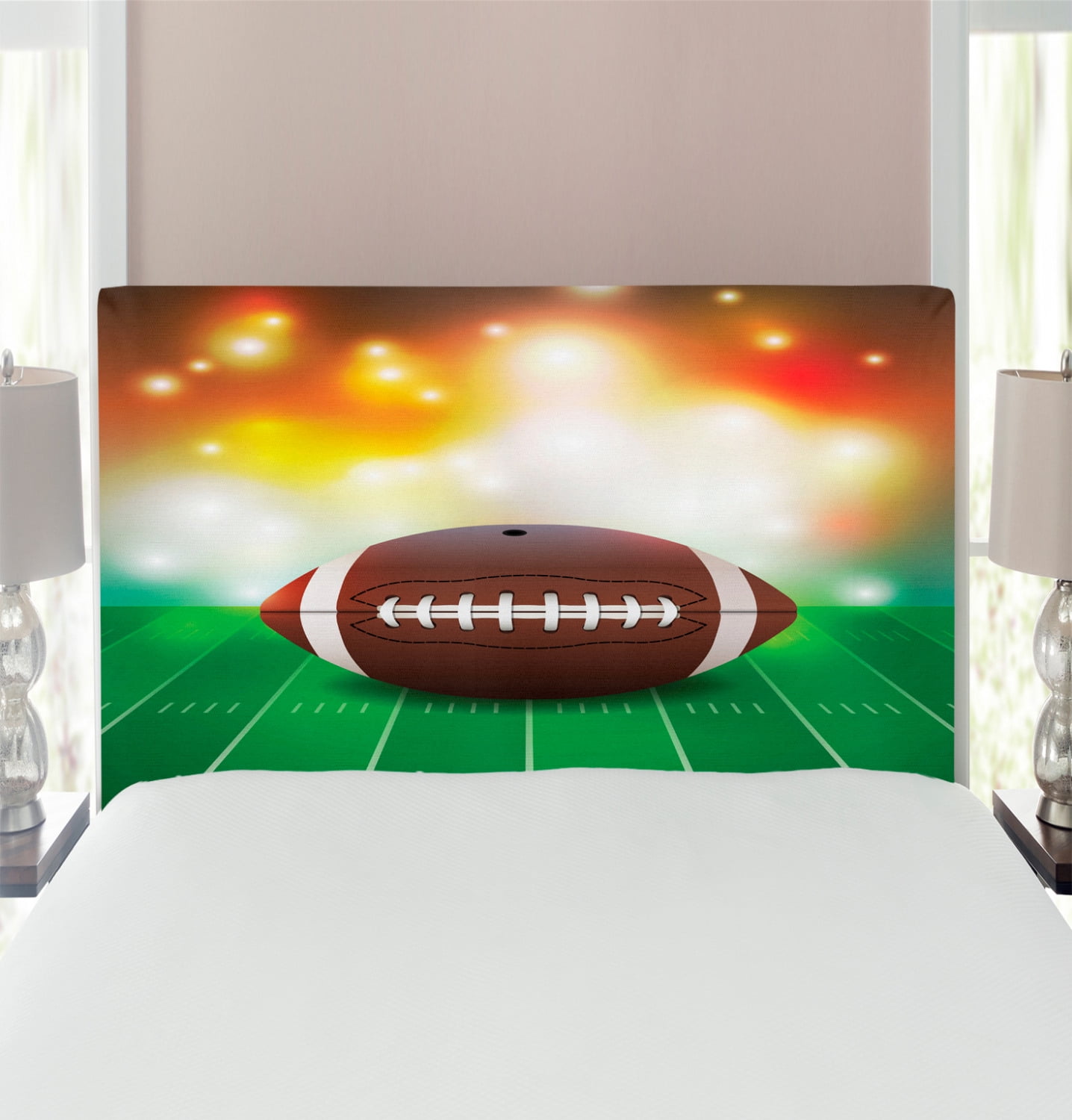Sports Headboard, American Football Ball Warm Properties on Grass Turf Field Team Art Graphic