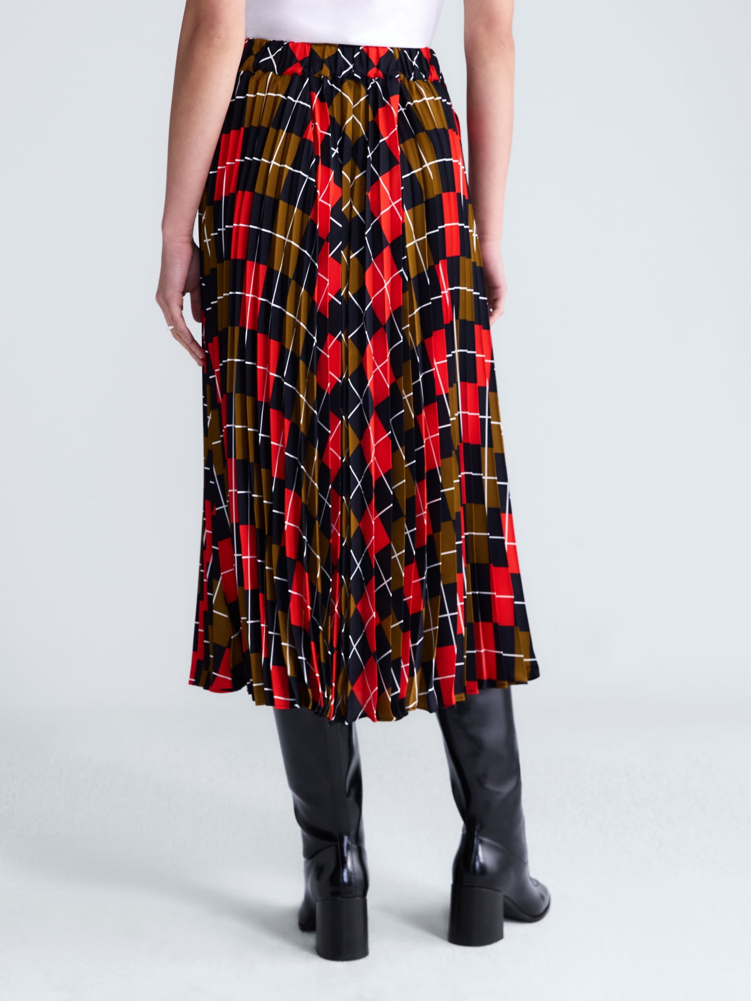 Free Assembly Women's and Women's Plus Sunburst Pleat Argyle Maxi Skirt, Sizes XS-4X