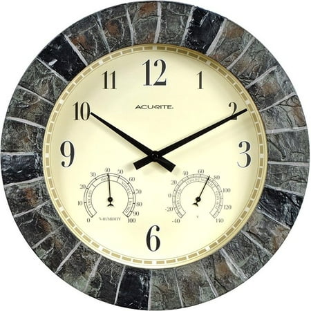 AcuRite 14-inch Faux Slate Outdoor Clock with Analog Thermometer and