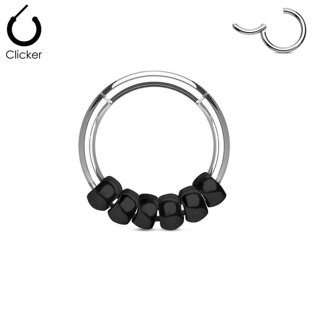 316L Surgical Steel Hinged Segment Hoop Rings with Steel beads 16G