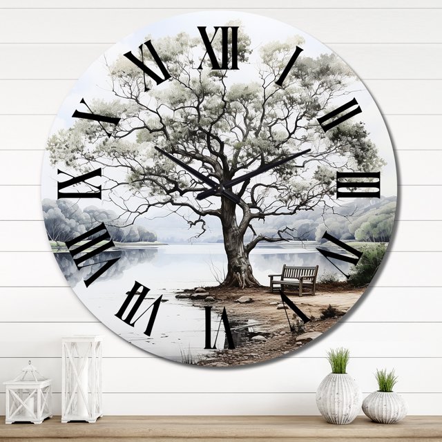 Designart Horloge Murale Surdimensionnée "Tree Monochrome Calm Shades II" Paysages