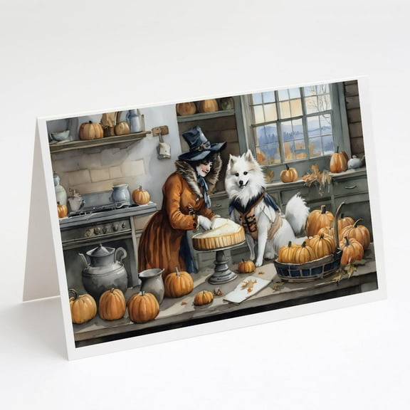 American Eskimo Fall Kitchen Pumpkins Greeting Cards and Envelopes Pack of 8 7 in x 5 in
