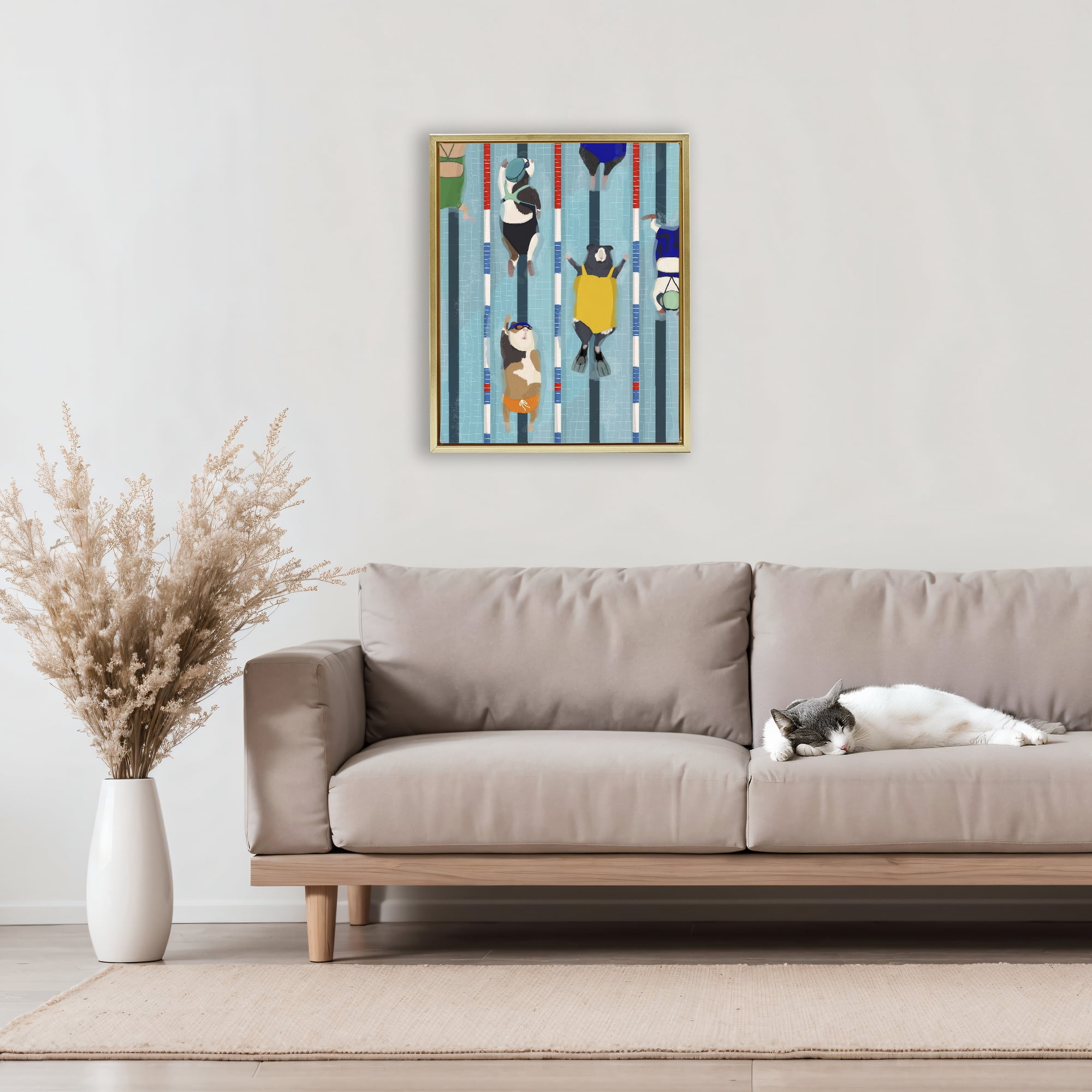 Stupell Industries Guinea Pigs at Lido Gold Framed Floater Canvas Wall Art, design by Hanna Melin