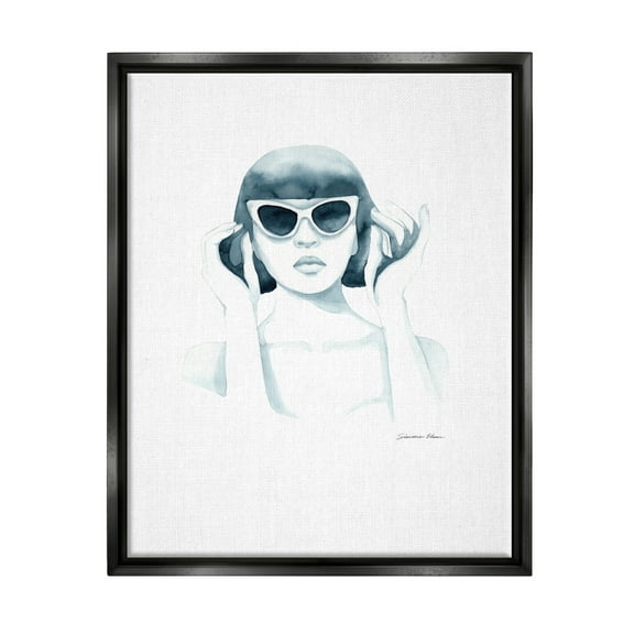 Stupell Industries Girl in Retro Sunglasses Beauty & Fashion Painting Black Floater Framed Art Print Wall Art, 17 x 21