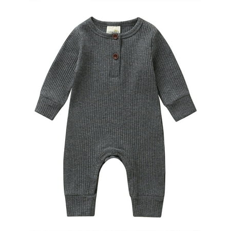 

Newborn Infant Unisex Baby Boy Girl Button Solid Long Sleeve Romper Bodysuit One Piece Jumpsuit Outfits Clothes