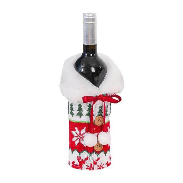 Funda navideña para botellas de vino con pompones - Decoración festiva para hogar y restaurantes