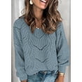 thumbnail image 2 of Womens 2023 Cute Elegant Soft Crewneck Long Sleeve  Cable Knit Pullover Sweaters, 2 of 9