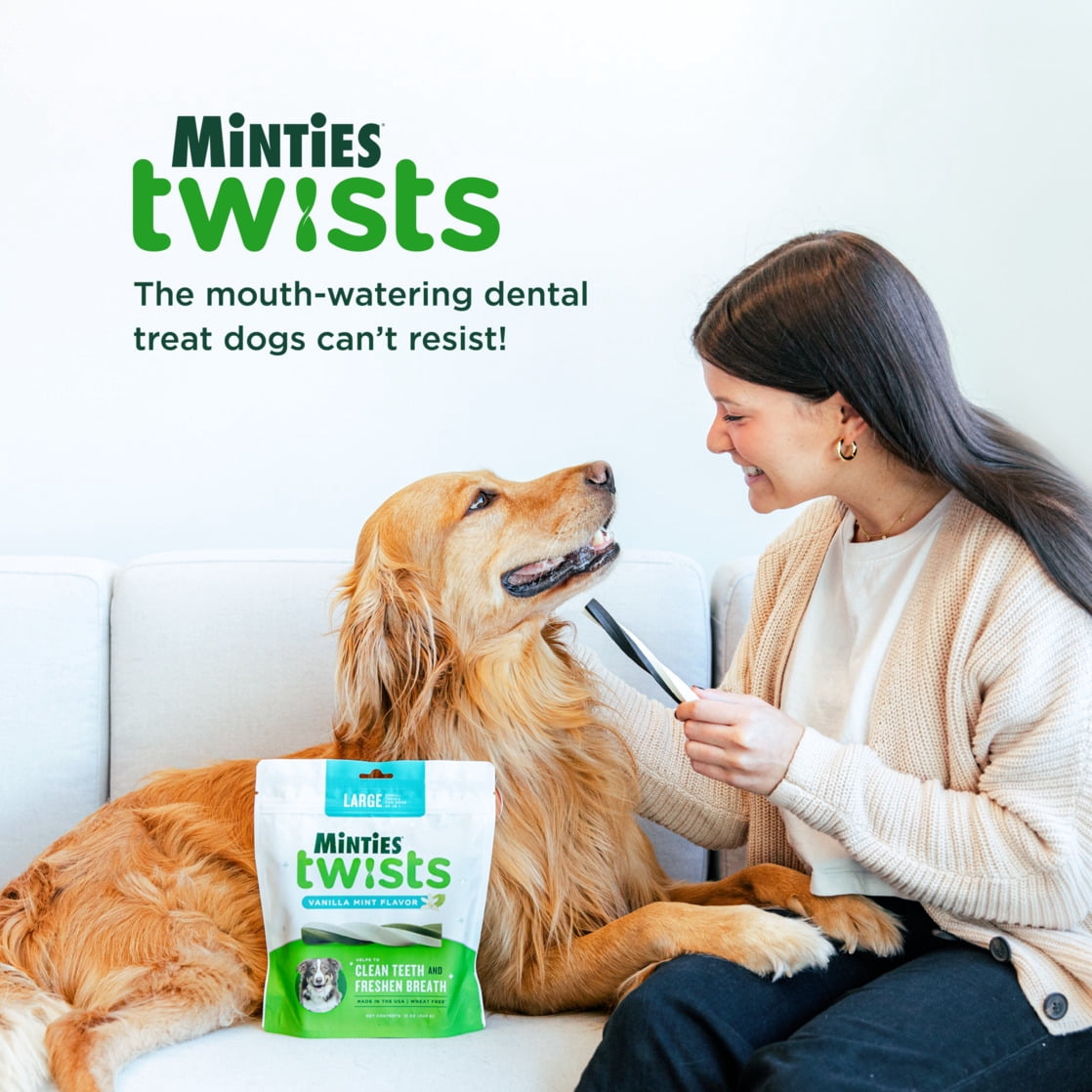 MINTIES Twists Dog Dental Bone Chews for Small Dogs 10-30 lbs, Vanilla and Mint Flavor, 12 oz