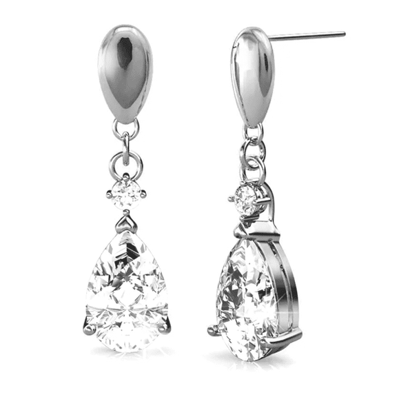 Cate & Chloe Zoey 18k White Gold Plated Teardrop Earrings with Swarovski Crystals Gift for Women