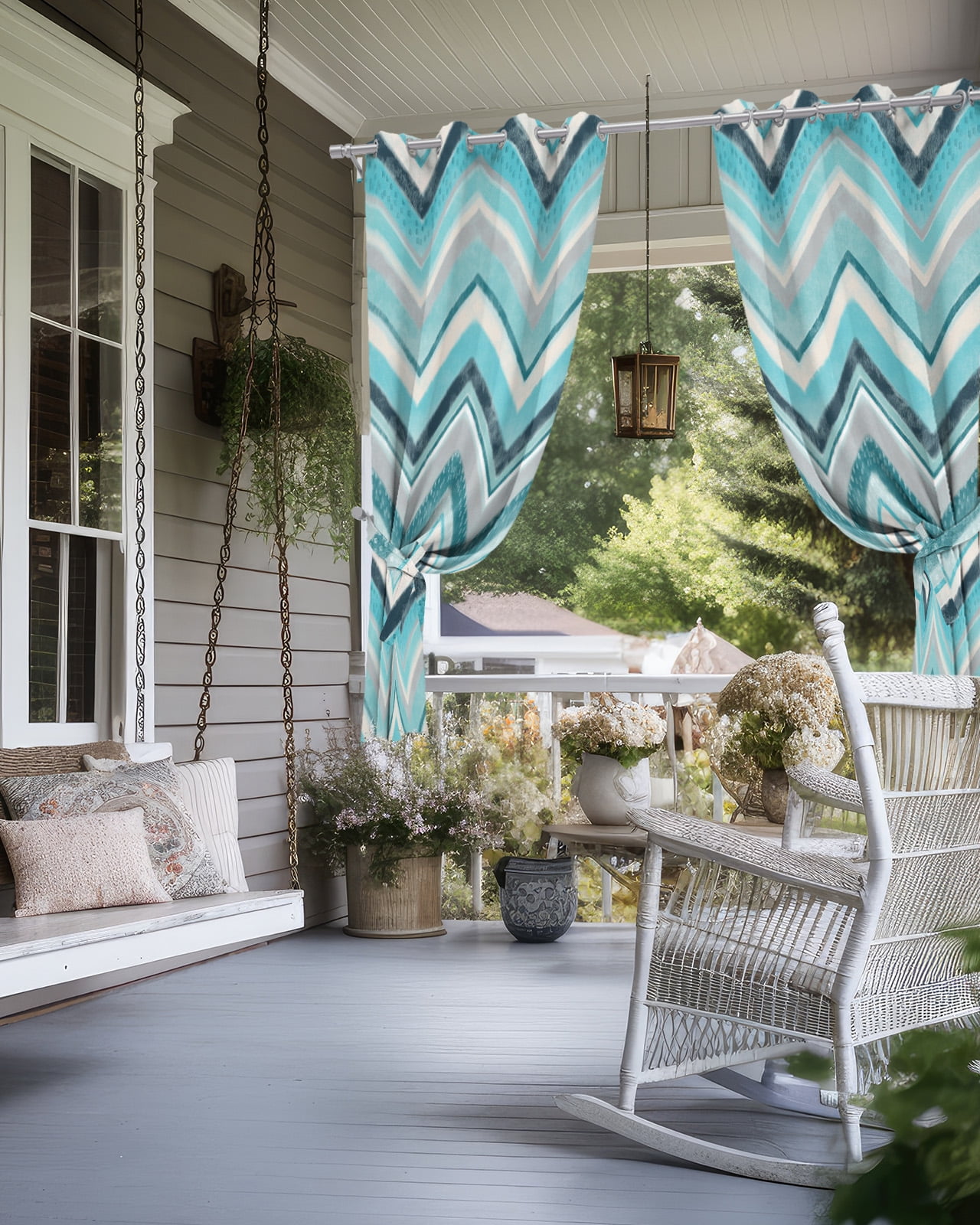 Nordic Turquoise Stripes Outdoor Curtains for Patio, Art Abstract Green Texture Privacy Drapes Grommet Waterproof Outside Curtains for Porch/Cabana/Balcony 54"x 84", 1 Panel