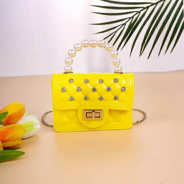 Bolso de mano Jelly para mujer, bolso portátil con perlas diagonales