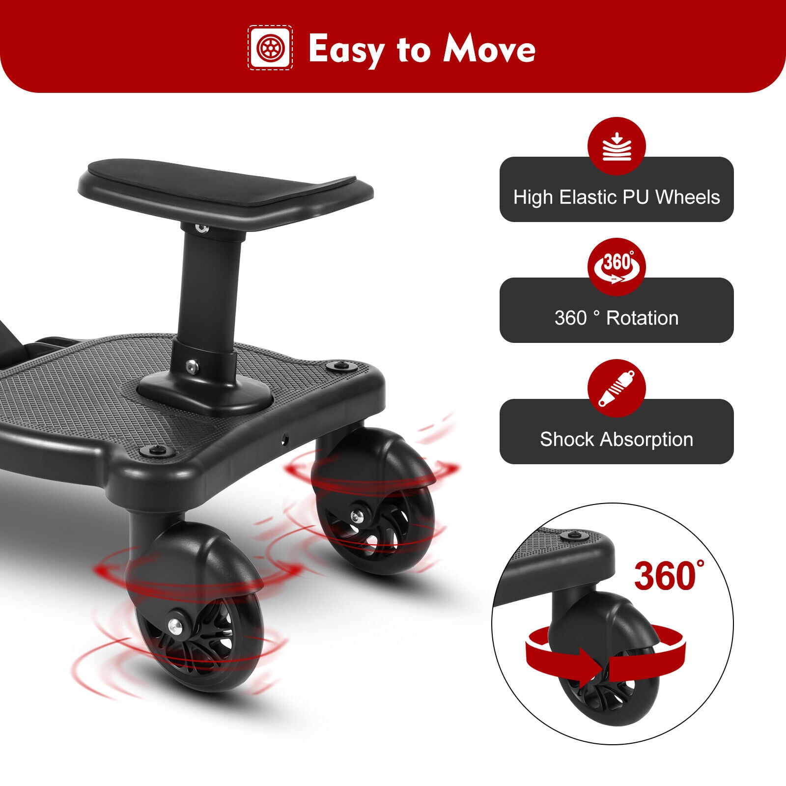 High-Quality Baby Stroller Board with Adjustable Height & Removable Seat for Children Aged 3-7 – Durable & Versatile Travel Solution