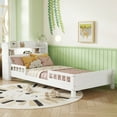thumbnail image 2 of Miniyam Twin Bed with Bookcase Headboard, LED Motion Sensor Light for Kids and Teens, White, 2 of 7