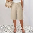thumbnail image 2 of Women Lightweigh Shorts Drawstring Pull-on Wide Leg Straight Casual Short Pants Bermuda Shorts For Women Knee Length Wide Leg Summer Short Summer Beach Vacation Outfit Khaki XXL, 2 of 7