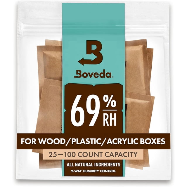 Boveda 69% Two-Way Humidity Control Packs For Plastic and Wood Containers Size 60 \u2013 4 Pack \u2013 Moisture Absorbers \u2013 Humidifier Packs \u2013 Hydration Packets in Resealable Bag