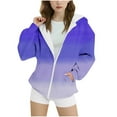thumbnail image 2 of Kids Long Sleeve Tops New Girls Gradient Oversized Hoodies Full Zip Hooded Sweatshirts Long Sleeve Casual Fleece Warm Outerwear Jackets Blue 14-15 Years, 2 of 4