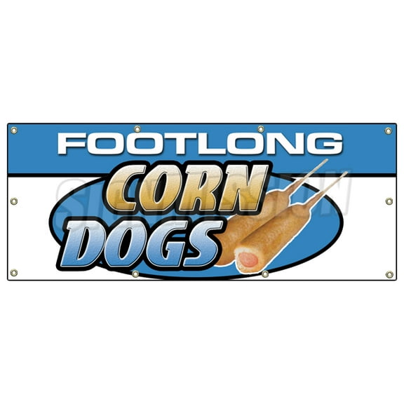 36"x96" FOOTLONG CORN DOGS BANNER SIGN deep fried batter stick corny dog meal