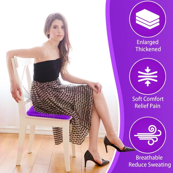 Arsvita Gel Seat Cushion for Long Sitting, Enlarged & Thickened Office Chair Cushion, Breathable Cooling Seat Cushions for Office Chairs, Soft Car Seat Cushion for Wheelchair