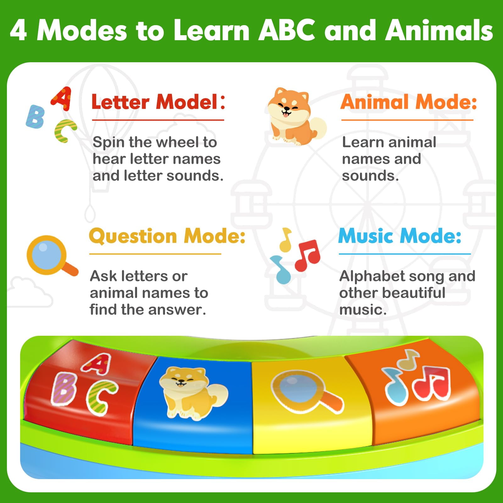 Toys for 1 2 3 Year Old Boy Girl, Musical Spin and Sing Alphabet Zoo, Learning Toys for Toddlers 1-3, Educational Interactive Toys, Christmas Birthday Gift for Baby Boys Girls Age 6-9-12-18 Months