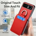 thumbnail image 3 of for Motorola Razr 40 Wallet Case with Magnetic Clasp Credit Card Slots for Women Men Lichee Pattern PU Leather Fringer Ring Holder Shockproof Phone Case for Motorola Moto Razr 40 Case, Red, 3 of 7