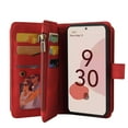 thumbnail image 5 of Wallet Case for Google Pixel 7 Pro, Magnetic Zipper Pouch Premium PU Leather with Kickstand Wallet Flip Shockproof Phone Case Wrist Strap Card Slots Holder Pocket Google Pixel 7 Pro,
Red, 5 of 10